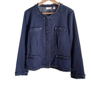 Chico's Navy‎ Blue Moto Jacket Size: 2 (L)
